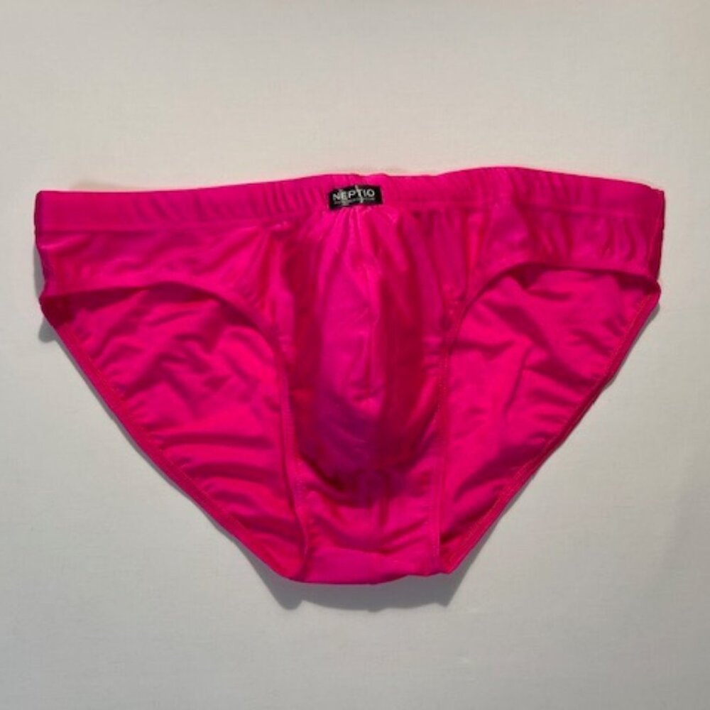 NEPITO "Playa" Size "L" Low Rise Bikini Swim Brief - Neon Pink/Black - Pouch